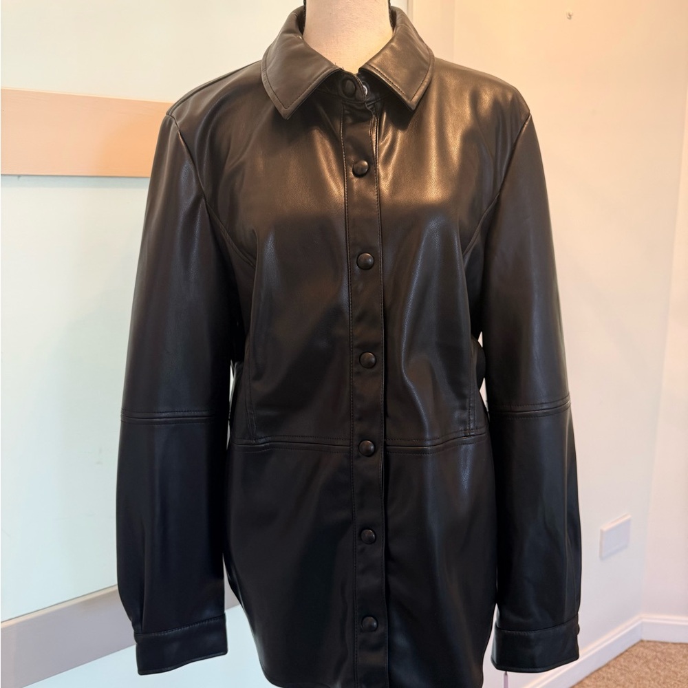 Avec Les Filles Black Faux Leather Button-Front Jacket